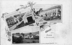 dobová pohlednice vsi s kostelem