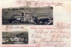 dobová pohlednice vsi s kostelem