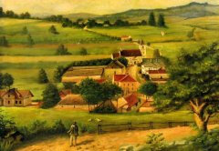 olejomalba vsi s kostelem, autor Karl Swoboda