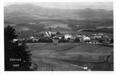 dobová pohlednice vsi s kostelem