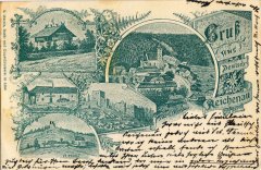 kostel na dobové pohlednici (vlevo dole)