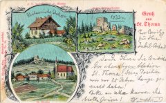 dobová pohlednice vsi s kostelem