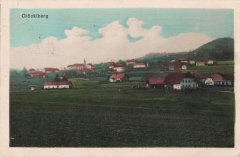 dobová pohlednice vsi s kostelem