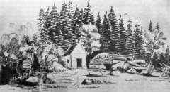 kresba původní zděné kaple od Ferdinanda von Hochstettera