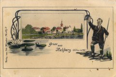 dobová pohlednice vsi s kostelem