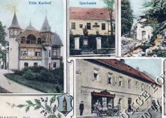 původní kaple na dobové pohlednici (vpravo nahoře)