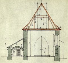 plán rekonstrukce kostela po požáru - řez C - D