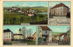 dobová pohlednice městyse s kostelem