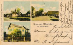 dobová pohlednice vsi s kaplí (vlevo nahoře)