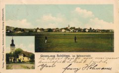 dobová pohlednice vsi s kostelem