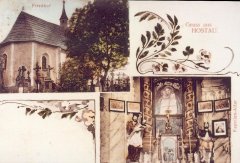 dobová pohlednice s námětem kaple a jejího interiéru