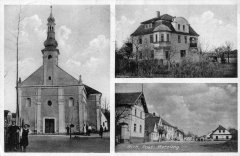 dobová pohlednice vsi s kostelem