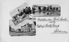 dobová pohlednice vsi s kostelem