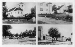 dobová pohlednice vsi s kostelem