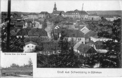 dobová pohlednice vsi s kostelem