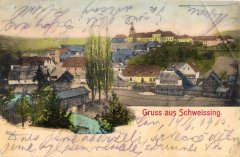 dobová pohlednice vsi s kostelem