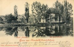 dobová pohlednice městyse s kostelem