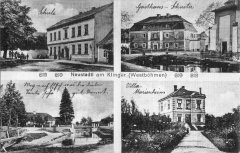 dobová pohlednice městyse s kostelem (vpravo nahoře)