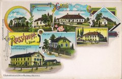 dobová pohlednice vsi s kostelem (nahoře)