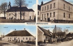 dobová pohlednice vsi s kostelem