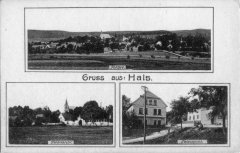 dobová pohlednice vsi s kostelem