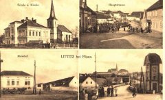 dobová pohlednice vsi s kostelem