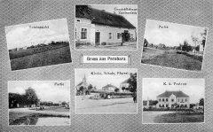 dobová pohlednice vsi s kostelem