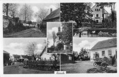 dobová pohlednice vsi s kostelem