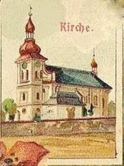 dobová pohlednice s motivem kaple (před kostelem)