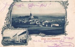 dobová pohlednice vsi s kostelem