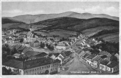 dobová pohlednice vsi s kostelem