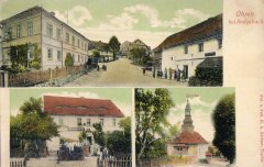 dobová pohlednice vsi s kostelem (vpravo dole)