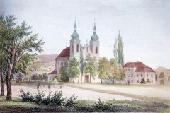 litografie s námětem kostela
