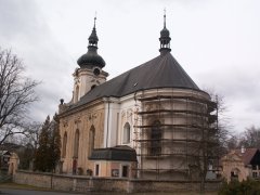 pohled zezadu zprava - oprava fasády presbytáře
