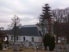 pohled zepředu zleva - oprava věže