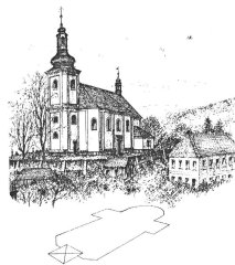 kresba kostela a jeho půdorysu