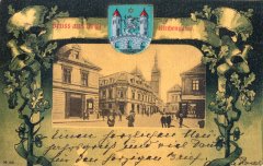 dobová pohlednice města s kostelem
