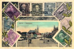dobová pohlednice města s kostelem