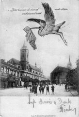 dobová pohlednice města s kostelem (vpravo)