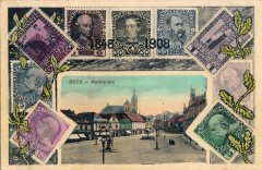 dobová pohlednice města s kostelem