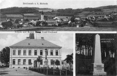 dobová pohlednice vsi s kostelem