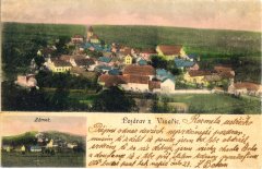 dobová pohlednice vsi s kostelem