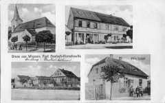 dobová pohlednice vsi s kostelem