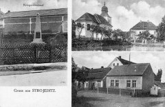 dobová pohlednice vsi s kostelem