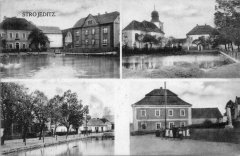 dobová pohlednice vsi s kostelem