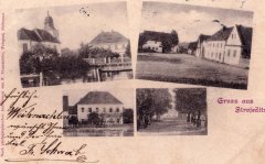 dobová pohlednice vsi s kostelem