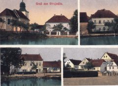 dobová pohlednice vsi s kostelem