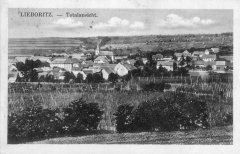 dobová pohlednice vsi s kostelem
