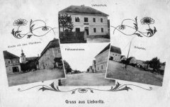 dobová pohlednice vsi s kostelem