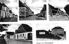 dobová pohlednice vsi s kaplí (na levém horním snímku v pozadí)